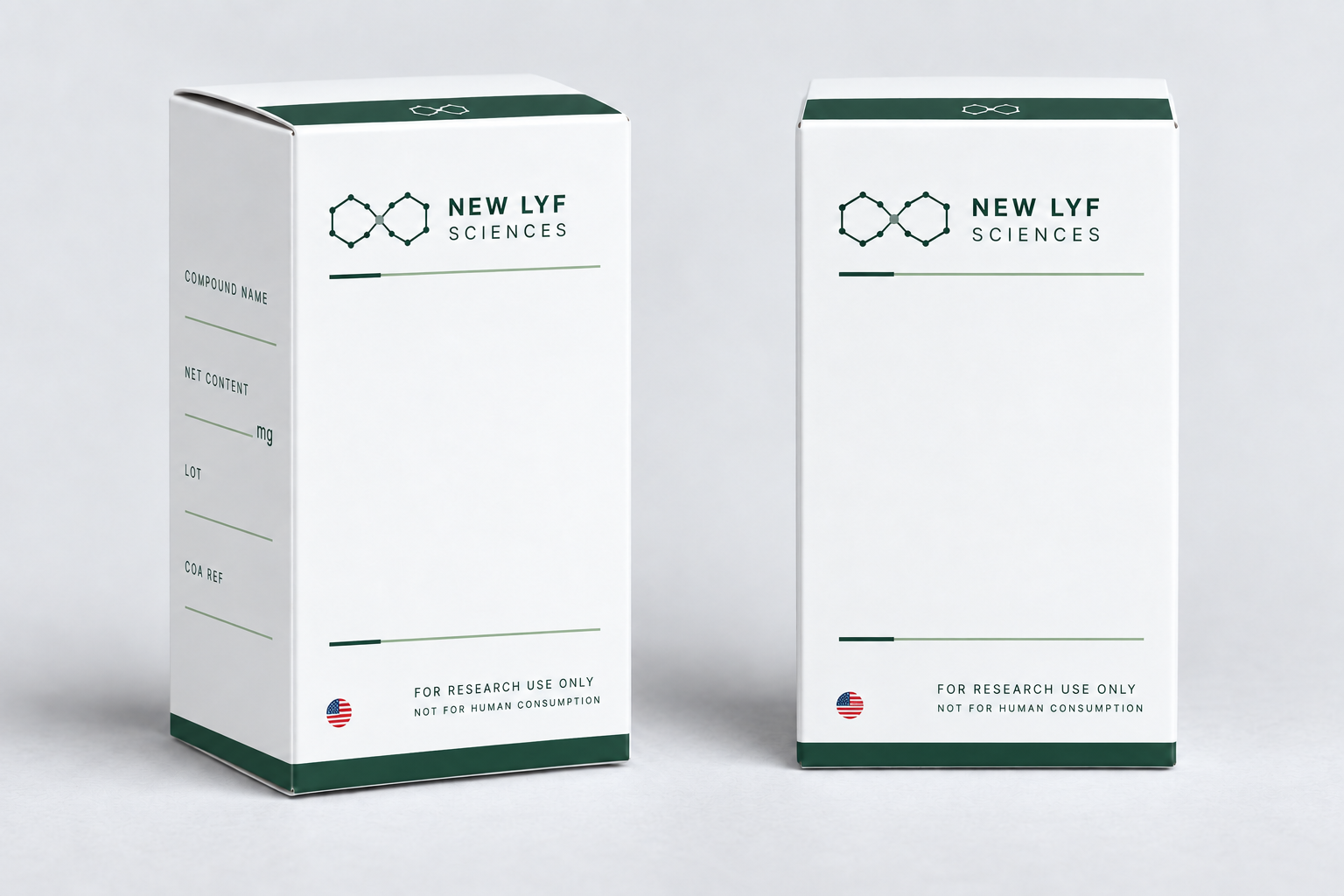New Lyf Sciences outer carton design with green accents
