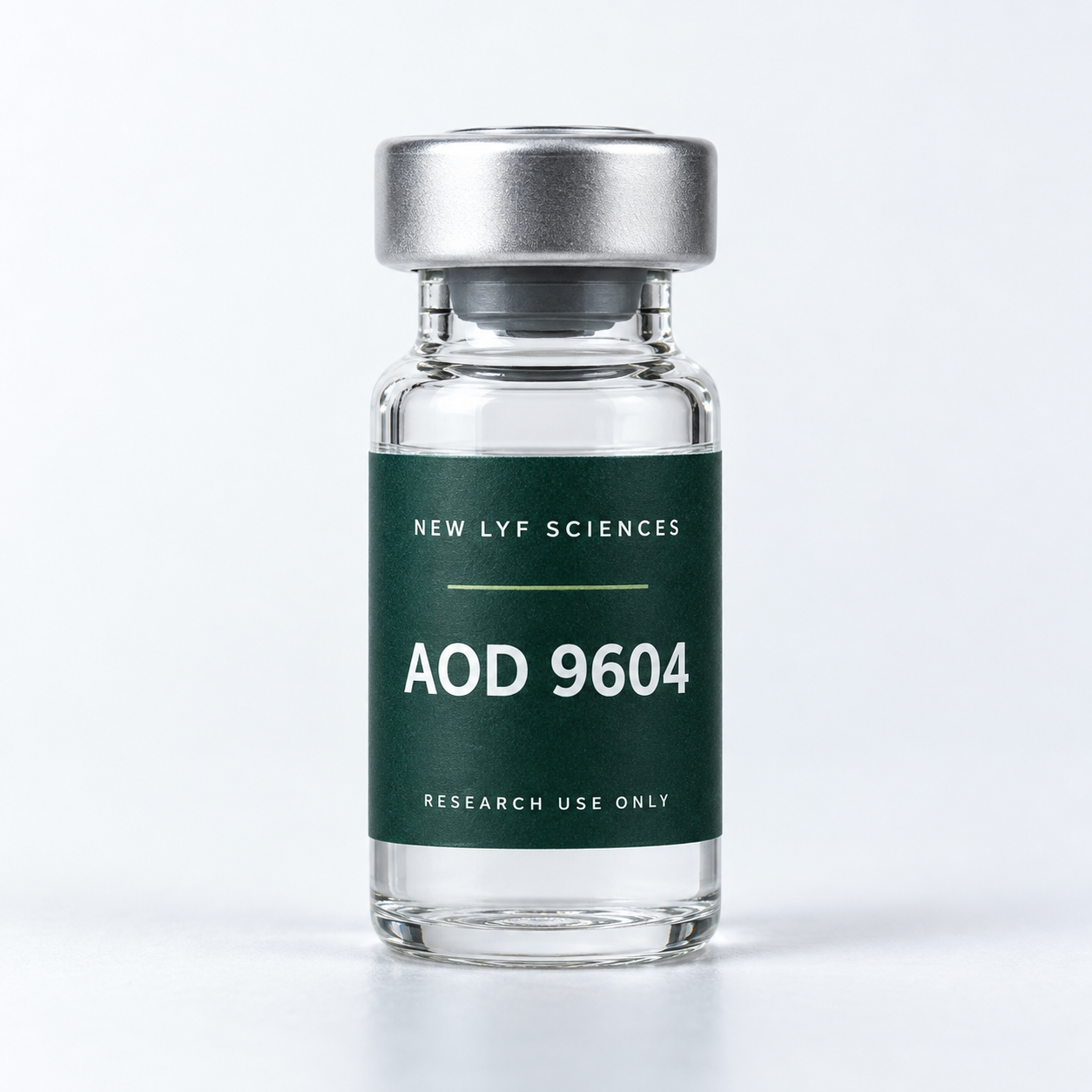 AOD 9604 labelled vial — illustrative packaging render